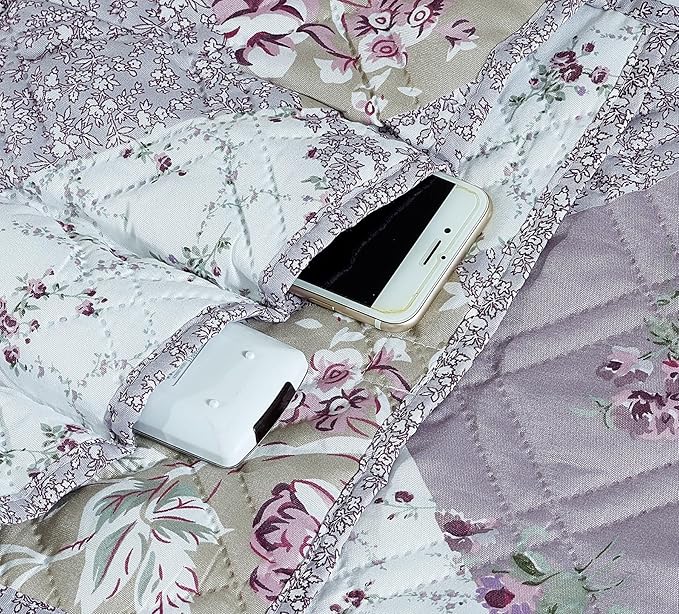 Brilliant Sunshine Lilac Rose Patchwork Couch Armrest 5 Pockets Organizer - Image 4