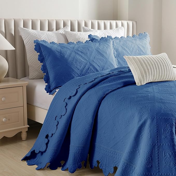 MarCielo 3-Piece 100% Cotton Oversized Bedspread Lightweight Quilt Coverlet - Image 7