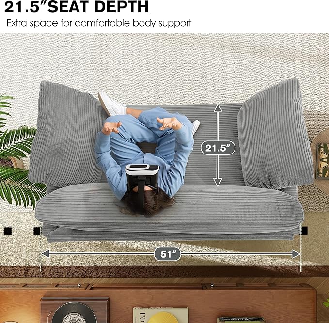 51" Loveseat Sleeper Sofa Bed, Corduroy Convertible Floor Sofa Bed - Image 4
