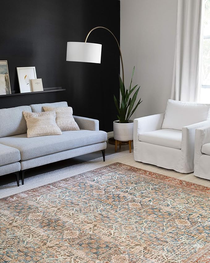 Loloi Layla Collection LAY-04 Ocean/Rust 3'-6" x 5'-6" .13" Thick Accent Rug - Image 2