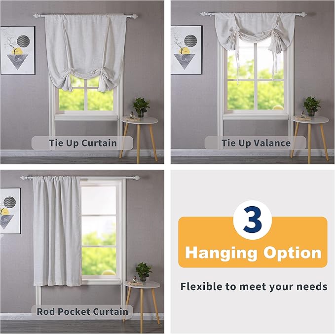 DriftAway Double Layer Linen Blackout Tie Up Curtains Thermal Insulated Fully - Image 2