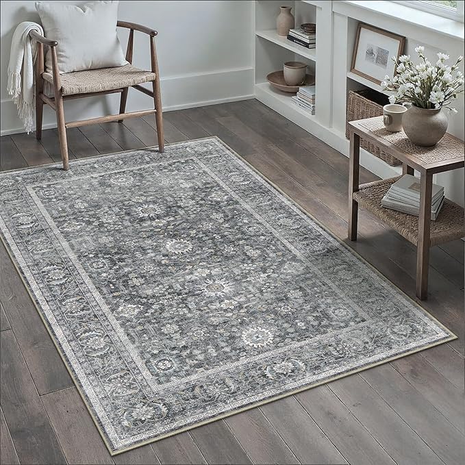 Blue 3x5 Area Rug Non Slip Vintage Office Entryway Rug Distressed Machine - Image 3