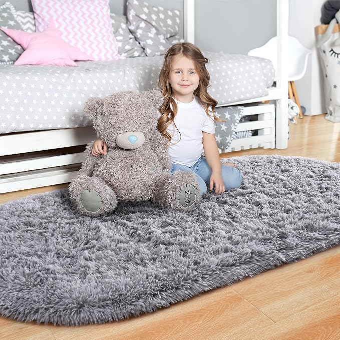 Noahas Fluffy Grey Rugs for Bedroom Living Room, Shag Hallway Runner Rug - Image 3