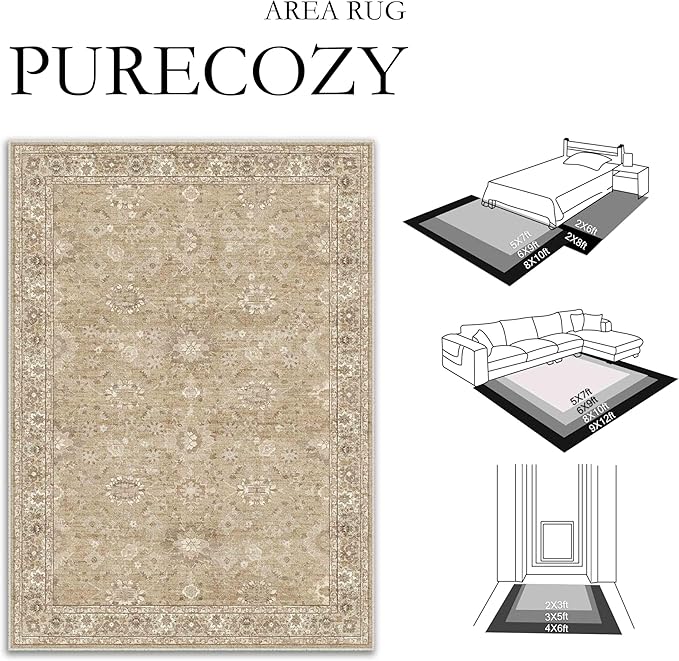 5x7 Brown Area Rug Non Slip Vintage Living Room Distressed Machine Washable - Image 2
