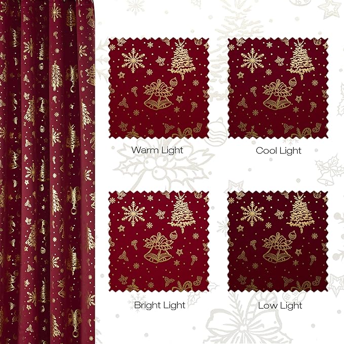 NICETOWN 2 Panels Christmas Red Curtains 52 x 63 Inch - Image 8