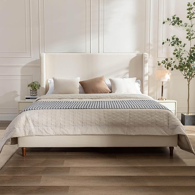 King Size Upholstered Bed Frame, Harper 54" Tall Headboard Platform Beds by Unknown