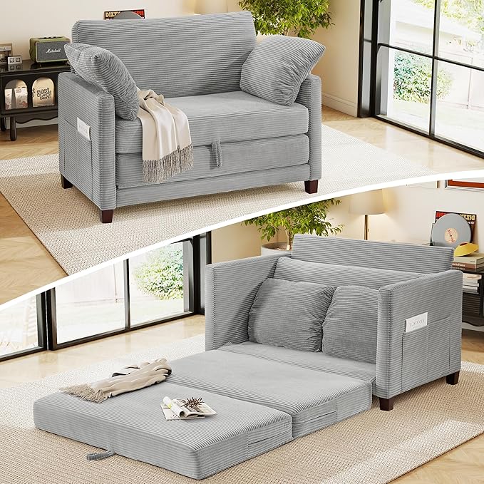 51" Loveseat Sleeper Sofa Bed, Corduroy Convertible Floor Sofa Bed by kakuboohi