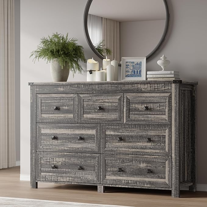 7-Drawer Dresser, Modern Wooden Storage Chest of Drawers, Dresser TV Stand by BORNOON