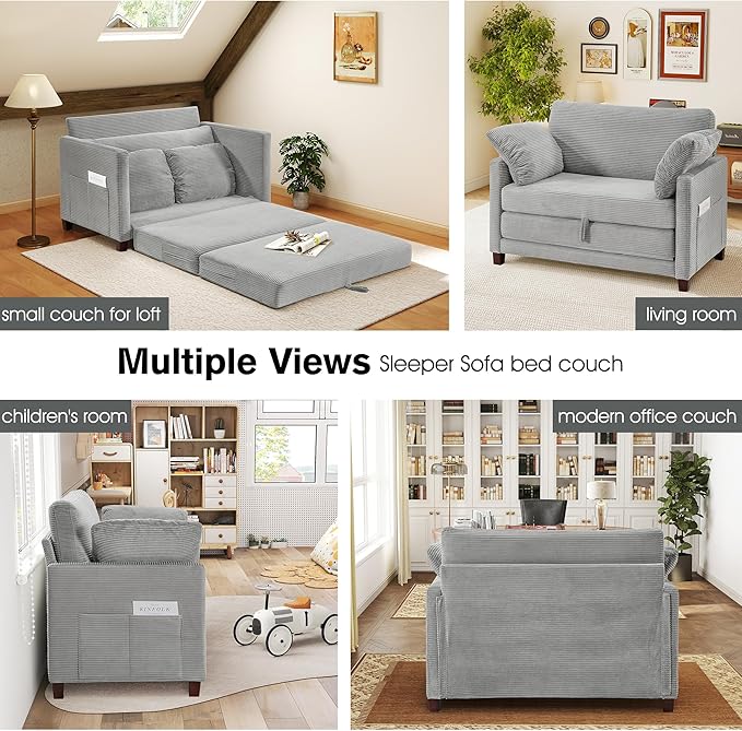 51" Loveseat Sleeper Sofa Bed, Corduroy Convertible Floor Sofa Bed - Image 7