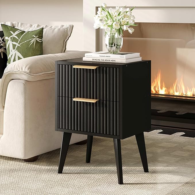 YAUKOMEL Black Night Stand, Modern Bedside Table, Small Nightstand - Image 2