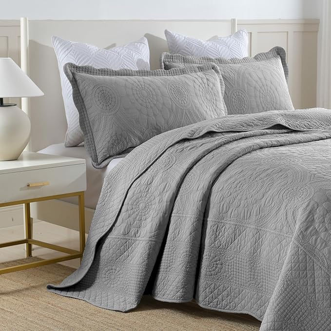 MarCielo 3-Piece 100% Cotton Oversized Bedspread Lightweight Quilt Coverlet - Image 2