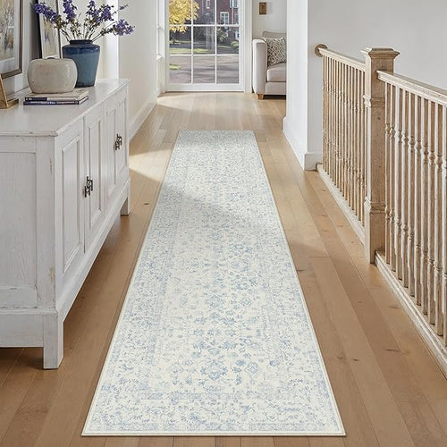 2x10 Blue Runner Rug Hallway Non Slip Kitchen Vintage Distressed Long Carpet by PureCozy