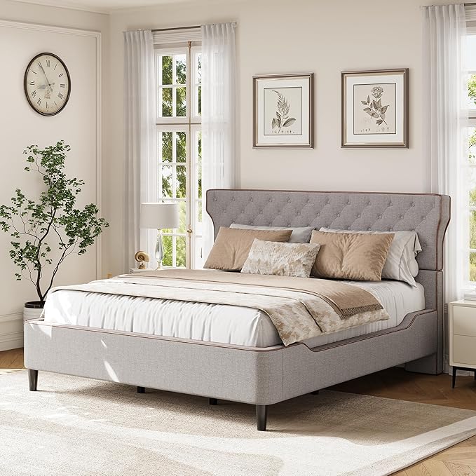 Christopher Knight Home Salus Linen Upholstered Queen Size Bed Frame - Image 4