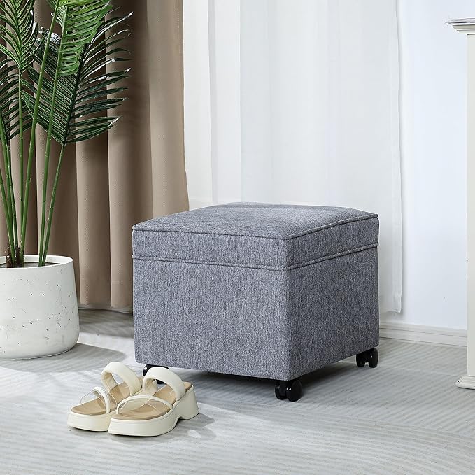 Adeco 17.5" Grey Square Storage Ottoman - Image 5