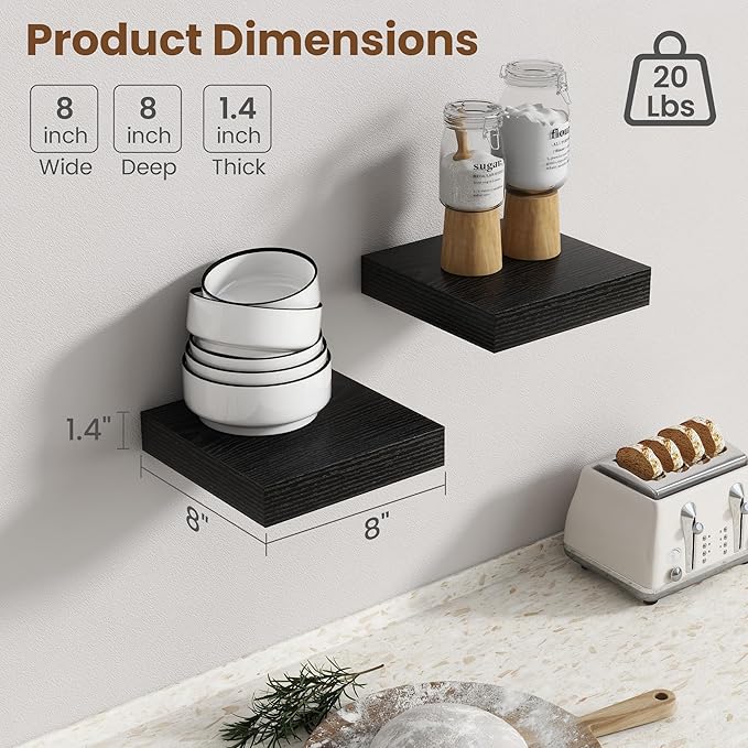 Axeman Square Floating Shelves for Wall, 4 Pack Wall Mounted Floating Shelf - Image 3