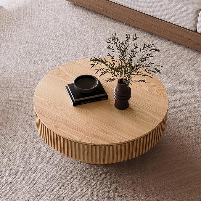 LKTART Round Coffee Table for Living Room, Accent Fluted Drum Coffee Table - Image 7
