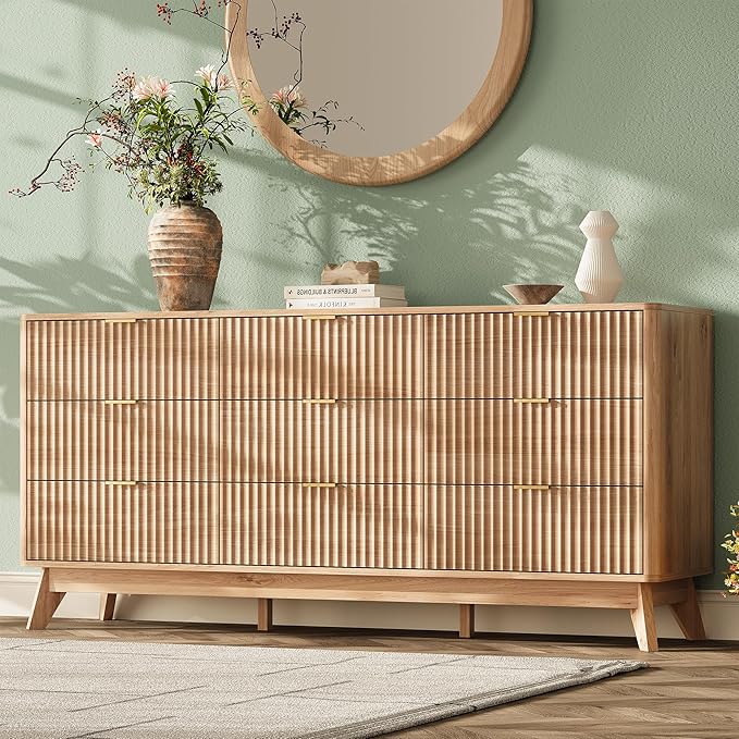 63'' Wide 9 Drawers Dresser for Bedroom, Modern Fluted Vertical Chest by TROJMHome