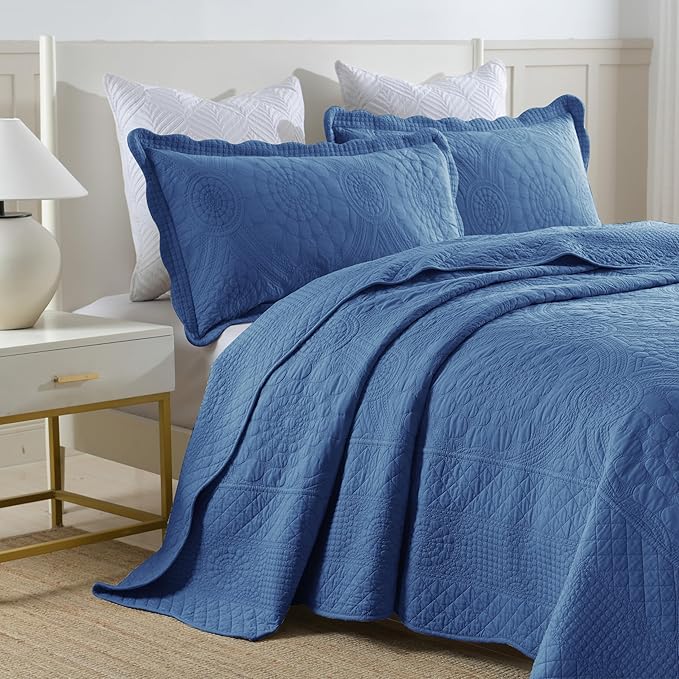 MarCielo 3-Piece 100% Cotton Oversized Bedspread Lightweight Quilt Coverlet - Image 2