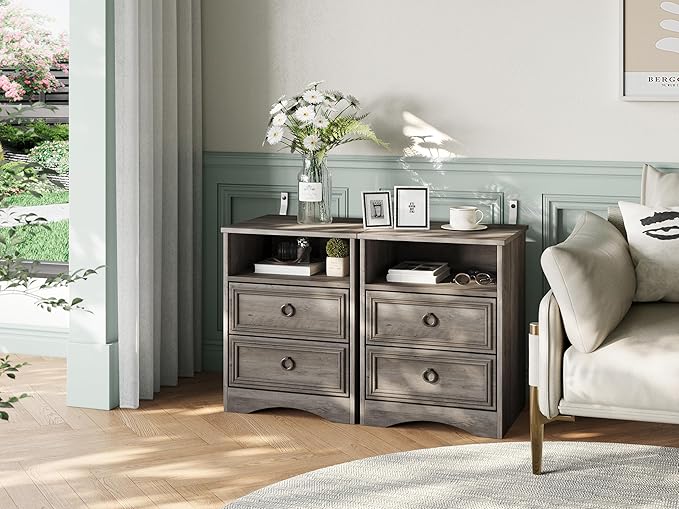 Set of 2 Nightstand with 2 Drawers, Large Accent Bed Side Table and End Table - Image 6