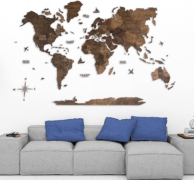 Handmade 3D Wood World Map Wall Art Large Wall Decor Track Your World Travels - Image 9