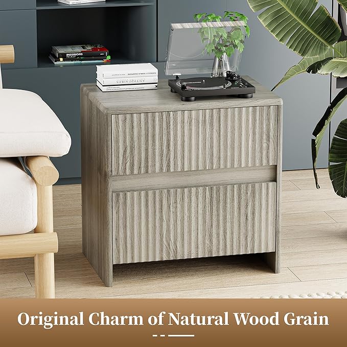 Fleuted Nightstand Set of 2, Modern Night Stand - Image 3