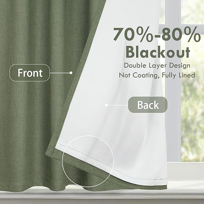 DriftAway Double Layer Linen Blackout Tie Up Curtains Thermal Insulated Fully - Image 2