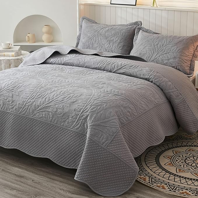 MarCielo 3-Piece 100% Cotton Oversized Bedspread Lightweight Quilt Coverlet - Image 3