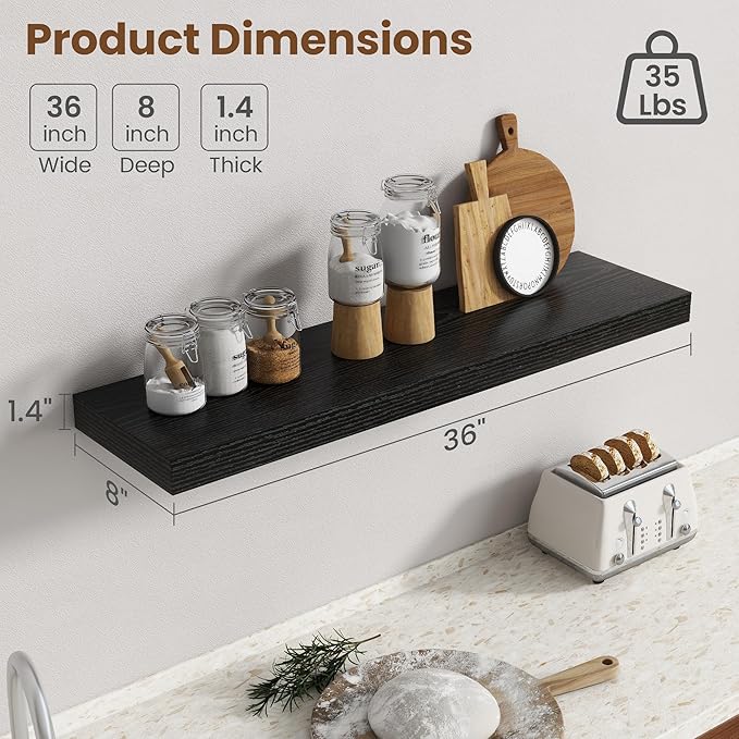 36 Inch Floating Shelves for Wall, 8 Inch Deep Floating Shelf for Storage & - Image 3