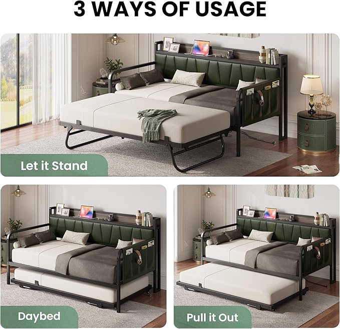 LIKIMIO Daybed with Trundle Bed, Twin XL Bed Frame with Storage Headboard and - Image 4