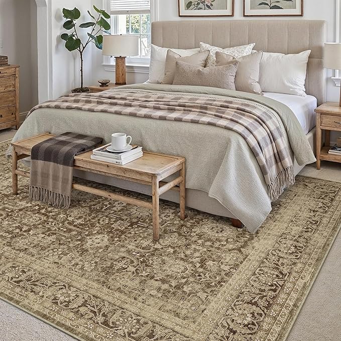 Brown 5x7 Area Rug Non Slip Vintage Living Room Distressed Machine Washable - Image 6