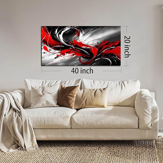 Black White and Red Abstract Print Picture Painting Large Canvas Wall Art - Image 8