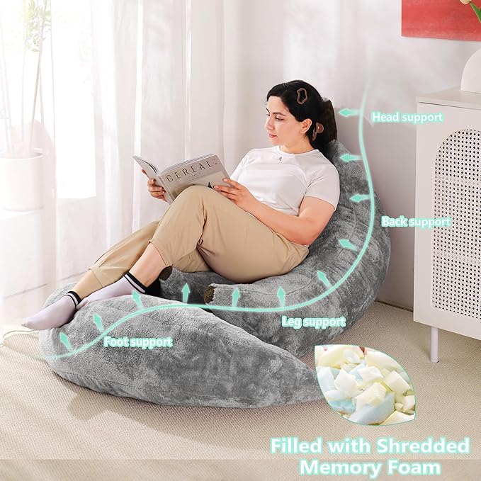 Banana Bean Bag Chair with Ottoman, Floor Sofa Bed with Footrest, Comfy - Image 3