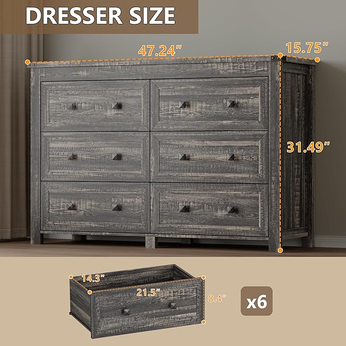 6-Drawer Dresser, Modern Wooden Storage Chest of Drawers, Dresser TV Stand - Image 2