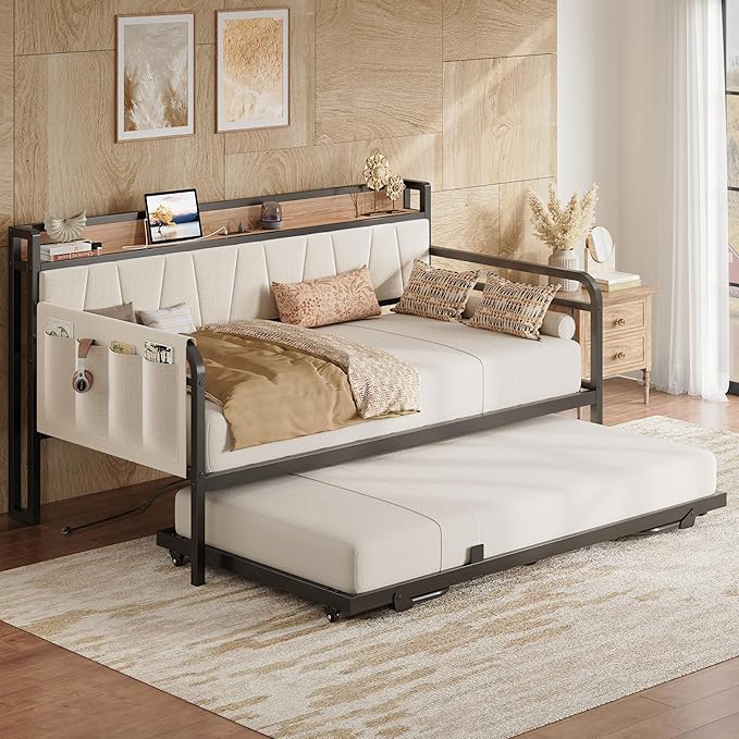 LIKIMIO Daybed with Trundle Bed, Twin XL Bed Frame with Storage Headboard and - Image 3