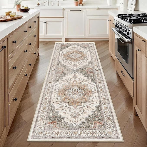2x6 Vintage Runner Rug Low Pile Runners Non-Slip Machine Washable Rug Retro by NakedCloud