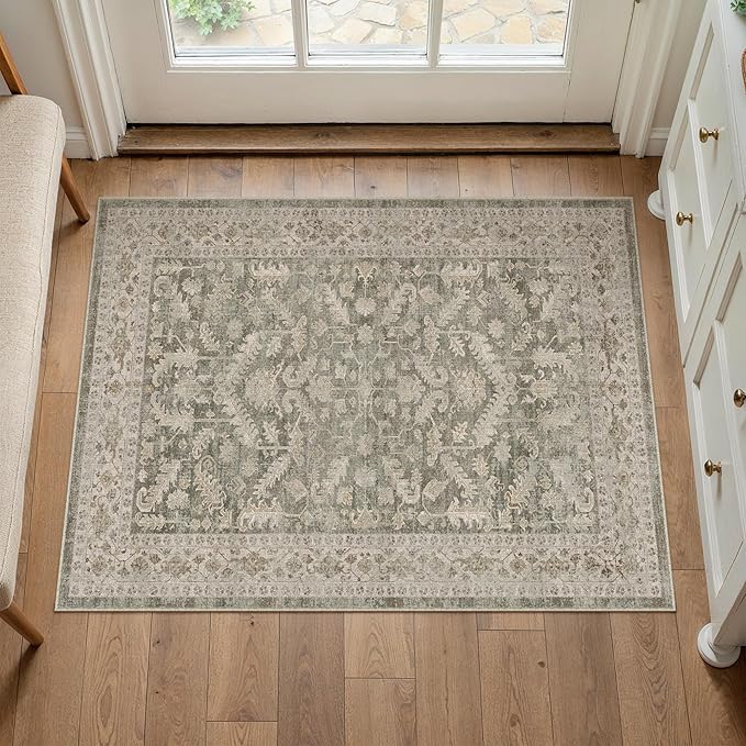 Brown 2x3 Entryway Rug Vintage Area Carpet Indoor Kitchen Washable Door Mat by PureCozy