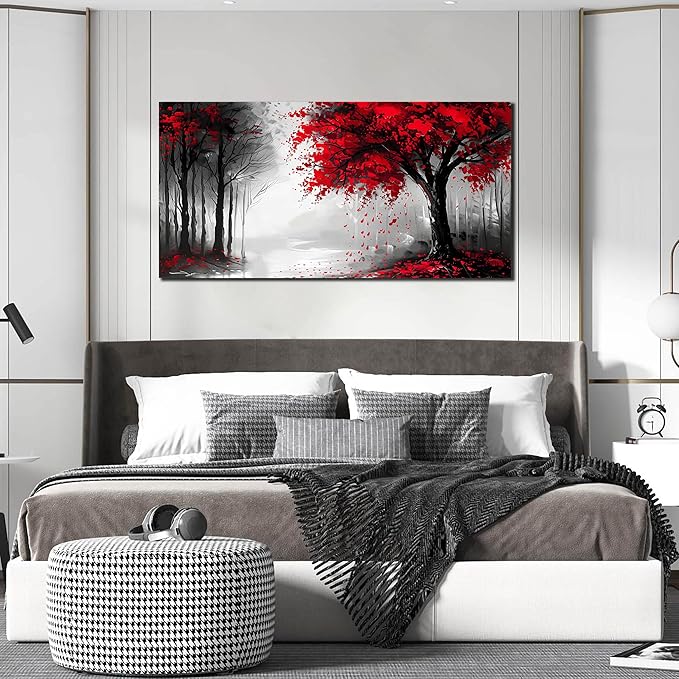 Large Canvas Wall Art for Living Room Black White and Red Forest Print Pictures - Image 3