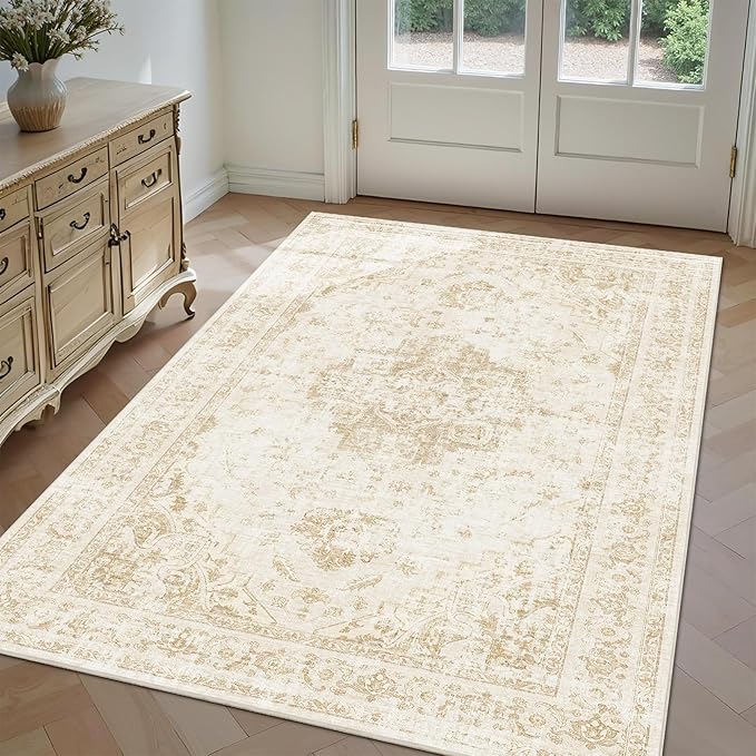 3x5 Vintage Washable Area Rugs Boho Medallion Large Distressed Retro Accent - Image 3