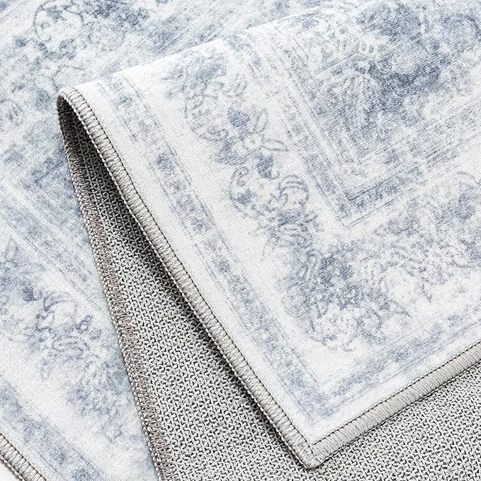 Washable Rug 6x9 Area Rug for Living Room Blue Vintage Boho Medallion Large - Image 8