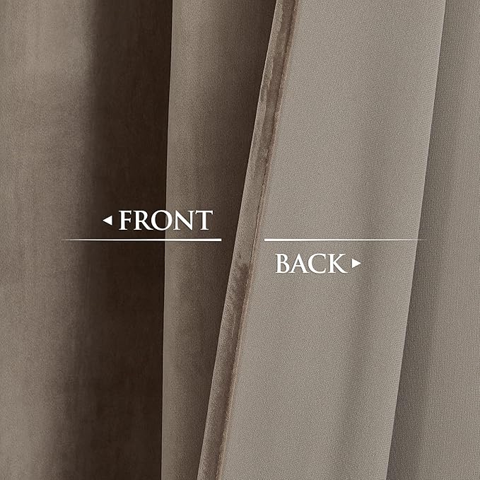 StangH Taupe Velvet Room Darkening Curtains Premium Soft Thermal Insulated - Image 5