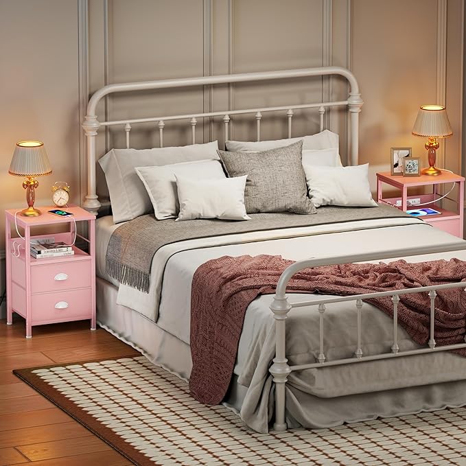 Furologee Nightstand with Charging Station, Night Stand with 2 Fabric Drawers - Image 8