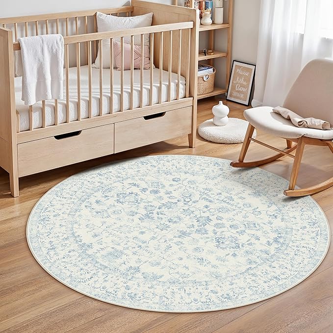 3ft Blue Round Area Rug Entryway Door Mat Small Circle 3x3 Kitchen Vintage - Image 3