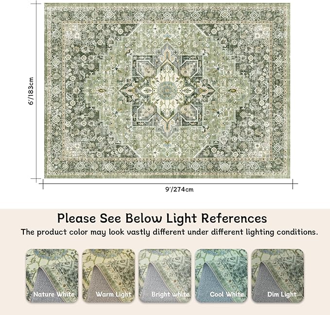 6×9 Machine Washable Rug for Living Room, Boho Vintage 6×9 Area Rug，Distressed - Image 2