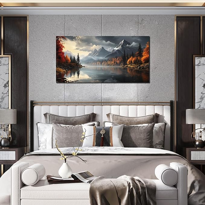 Landscape Wall Art for Living Room Bedroom Home Office Gray Wall Art Mountain - Image 2