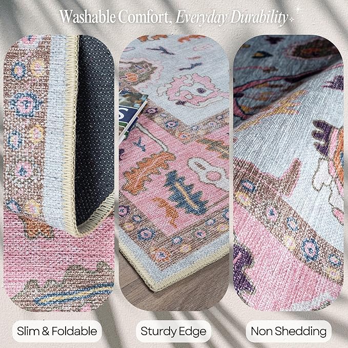 Fame Rugs Pink Beige Modern Oushak Rug 2'6"x13, Vintage Turkish Colorful - Image 3