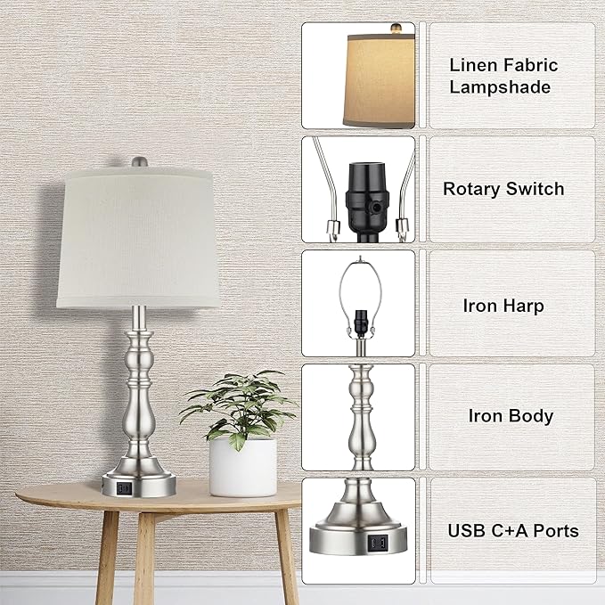 Farmhouse Side Table Lamps for Living Room Set of 2 - Image 8