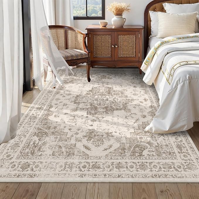 5x7 Vintage Washable Area Rugs Boho Medallion Large Distressed Retro Accent - Image 2