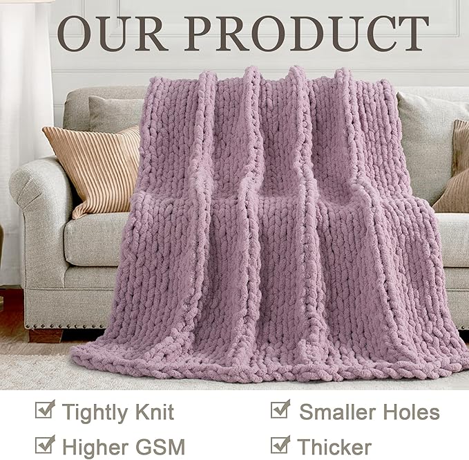 Chunky Knit Throw Blanket 50"X 60", 100% Handmade - Image 4