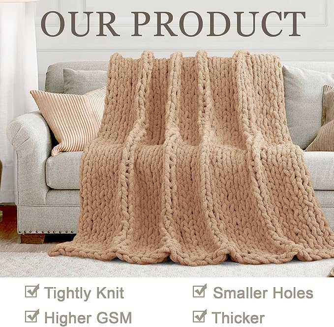 Chunky Knit Throw Blanket 60"X 80", 100% Handmade - Image 4