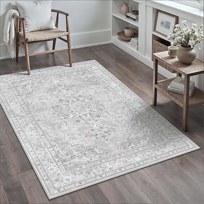 Grey 3x5 Area Rug Washable Vintage Carpet - Image 4